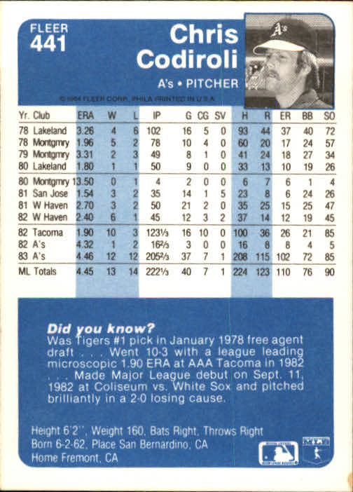1984 Fleer Baseball Card Pick 288-584 - Picture 253 of 491