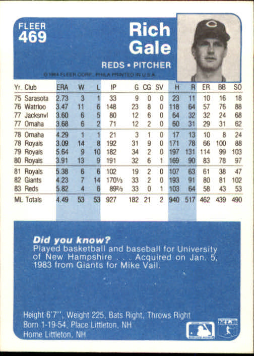 1984 Fleer Baseball Card Pick 288-584 - Picture 305 of 491