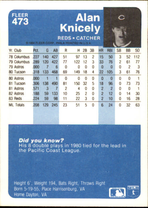 1984 Fleer Baseball Card Pick 288-584 - Picture 313 of 491