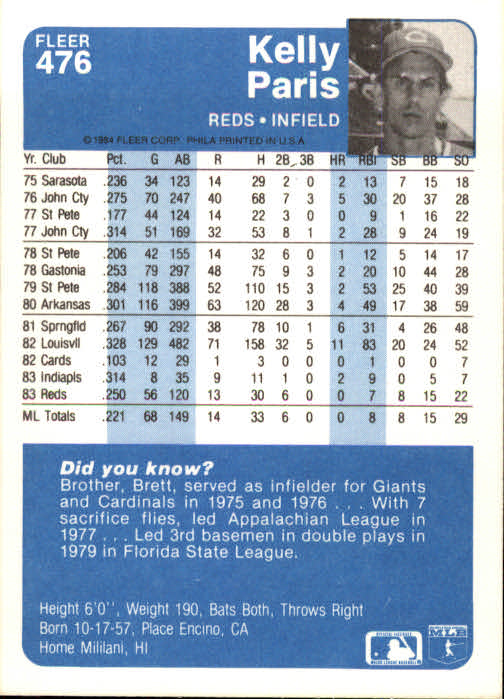 1984 Fleer Baseball Card Pick 288-584 - Picture 319 of 491