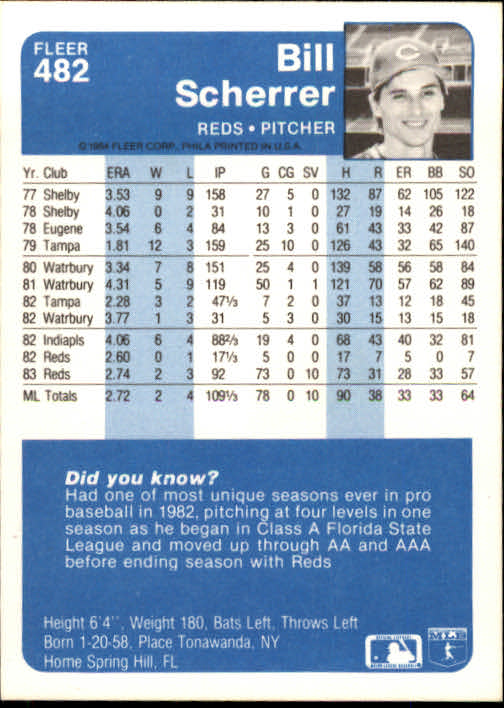 1984 Fleer Baseball Card #251-500 - Choose Your Card - Picture 451 of 487