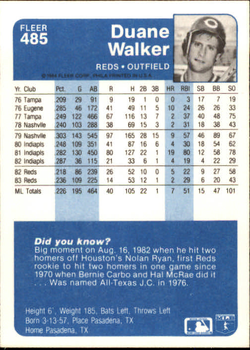 1984 Fleer Baseball Card #251-500 - Choose Your Card - Picture 457 of 487