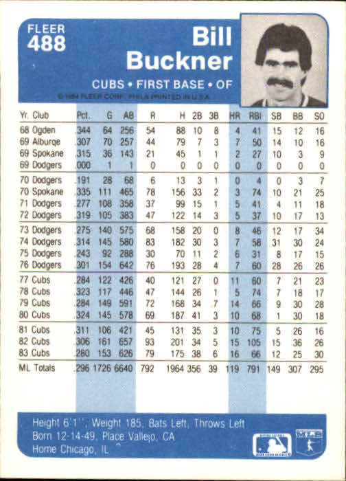 1984 Fleer Baseball Card #251-500 - Choose Your Card - Picture 463 of 487