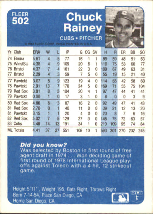 1984 Fleer Baseball Card Pick 288-584 - Picture 359 of 491