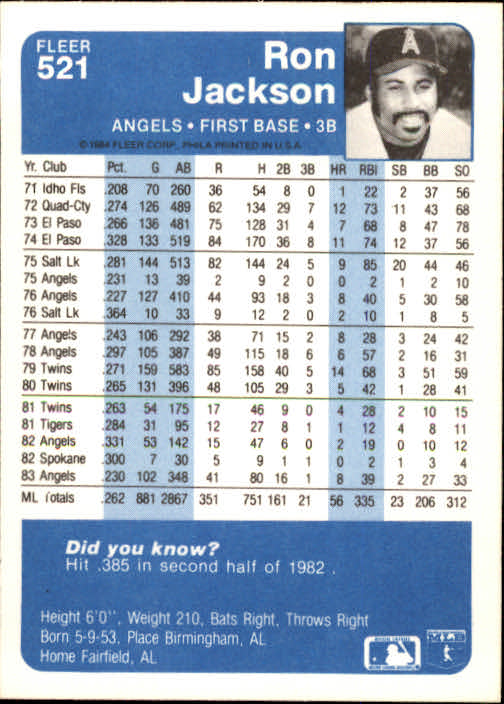 1984 Fleer Baseball Card Pick 288-584 - Picture 389 of 491