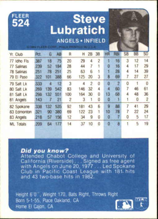 1984 Fleer Baseball Card Pick 288-584 - Picture 395 of 491