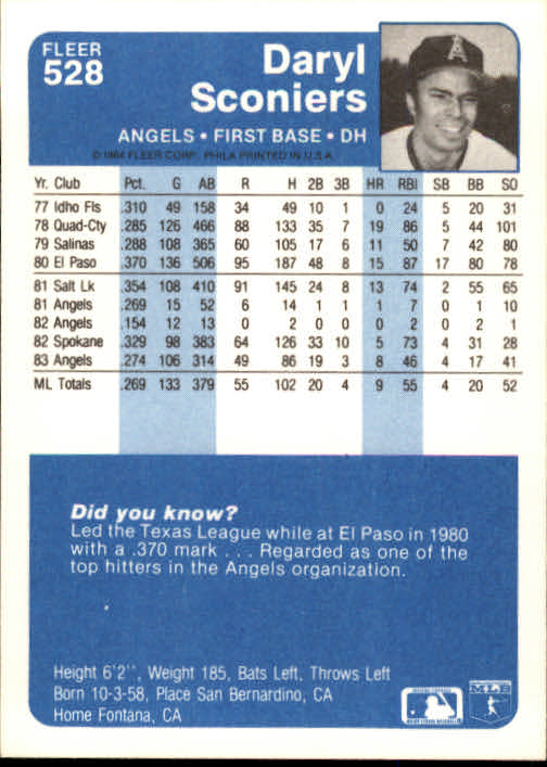 1984 Fleer Baseball Card Pick 288-584 - Picture 399 of 491