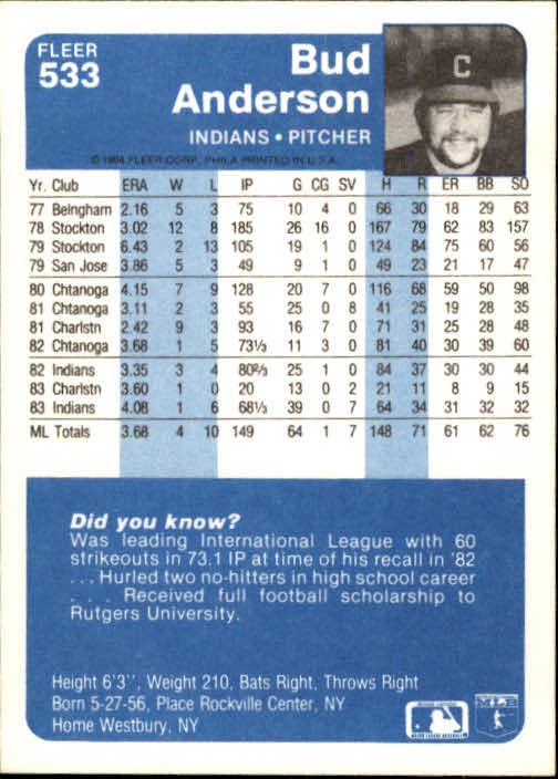 1984 Fleer Baseball Card Pick 288-584 - Picture 409 of 491
