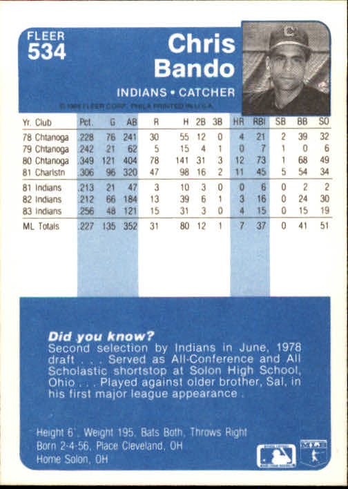 1984 Fleer Baseball Card Pick 288-584 - Picture 411 of 491