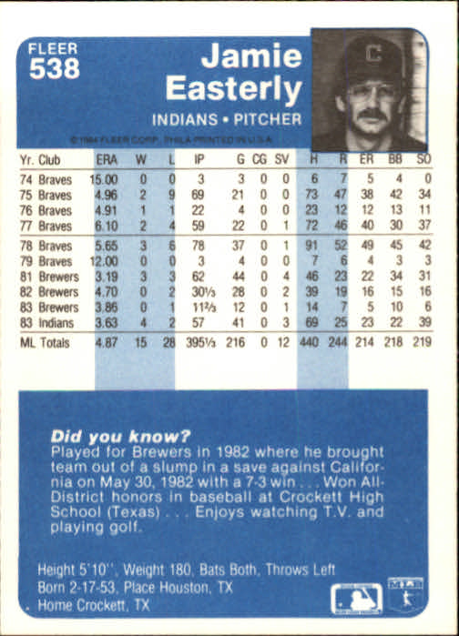 1984 Fleer Baseball Card Pick 288-584 - Picture 417 of 491