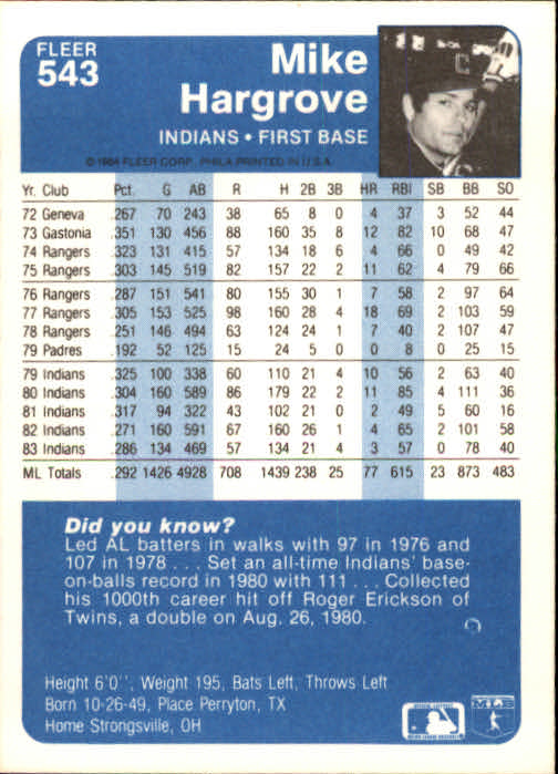 1984 Fleer Baseball Card Pick 288-584 - Picture 425 of 491