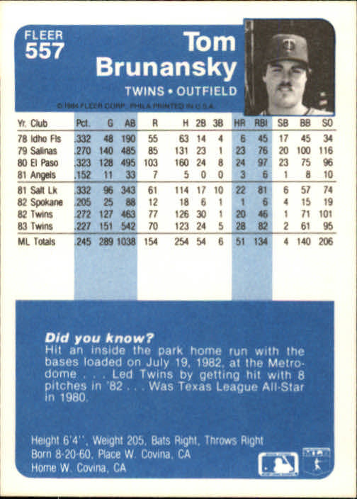 1984 Fleer Baseball Card Pick 288-584 - Picture 451 of 491