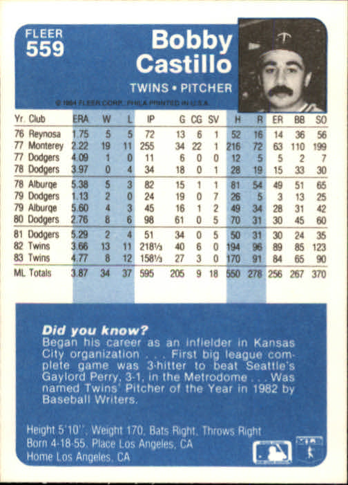 1984 Fleer Baseball Card Pick 288-584 - Picture 455 of 491