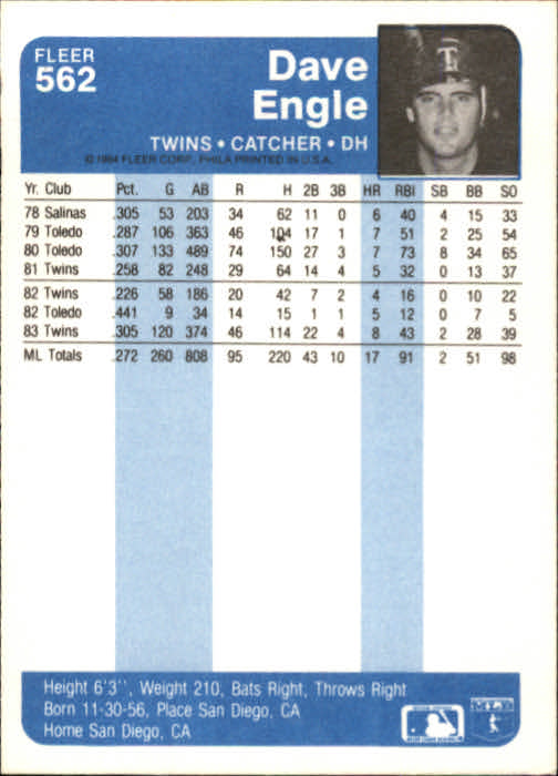 1984 Fleer Baseball Card Pick 288-584 - Picture 461 of 491
