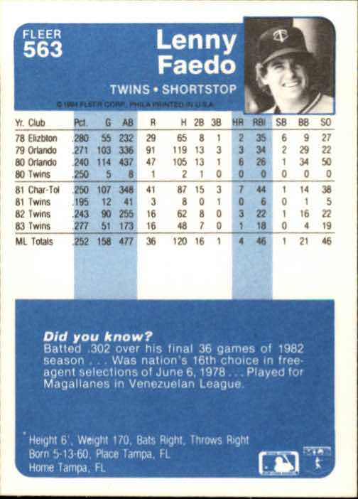 1984 Fleer Baseball Card Pick 288-584 - Picture 463 of 491