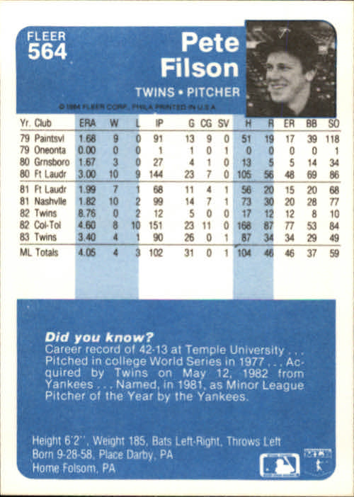 1984 Fleer Baseball Card Pick 288-584 - Picture 465 of 491