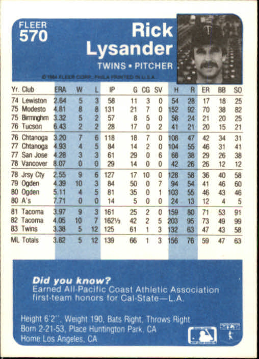 1984 Fleer Baseball Card Pick 288-584 - Picture 473 of 491