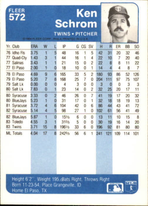 1984 Fleer Baseball Card Pick 288-584 - Picture 475 of 491