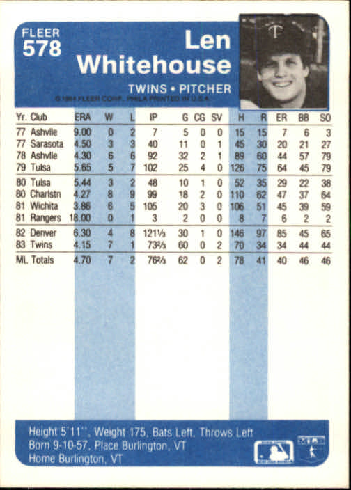 1984 Fleer Baseball Card Pick 288-584 - Picture 481 of 491