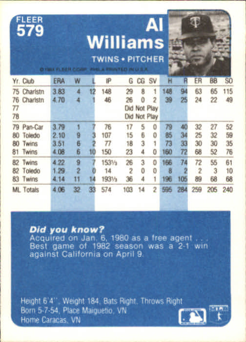 1984 Fleer Baseball Card Pick 288-584 - Picture 483 of 491