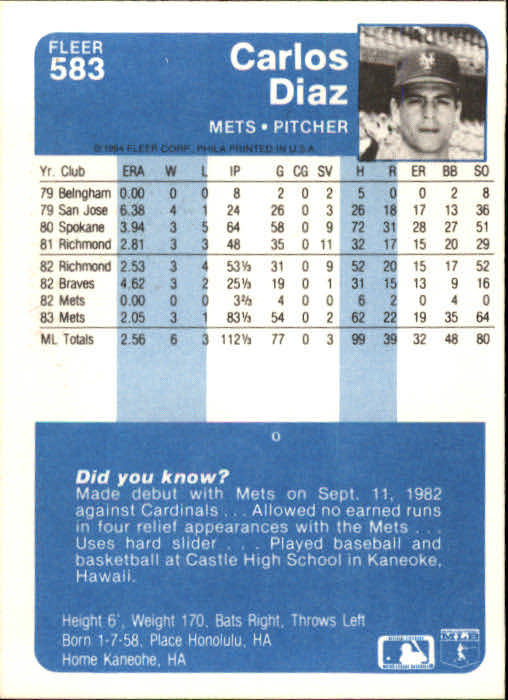 1984 Fleer Baseball Card Pick 288-584 - Picture 489 of 491