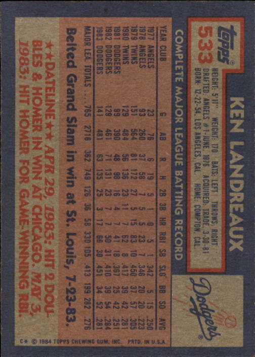 thumbnail 55  - 1984 Topps Baseball Card Pick 506-759