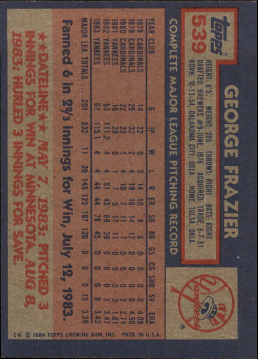 thumbnail 67  - 1984 Topps Baseball Card Pick 506-759