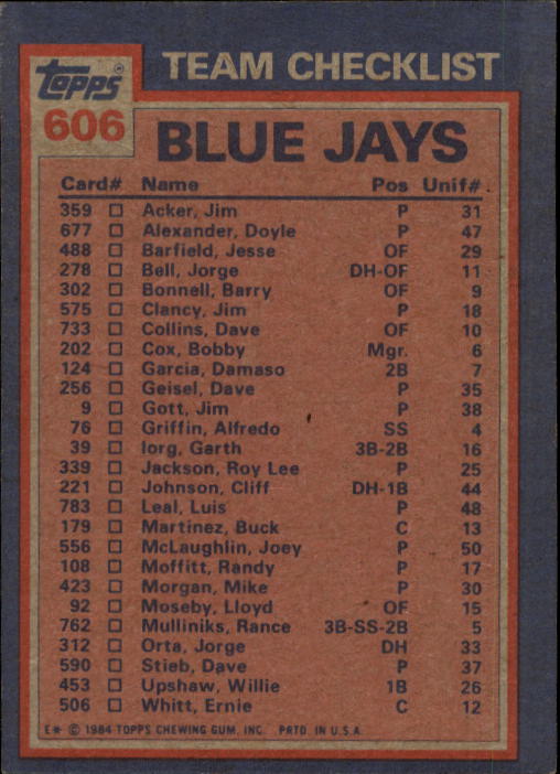 thumbnail 13  - A0328- 1984 Topps Baseball Cards 601-792 +Rookies -You Pick- 10+ FREE US SHIP