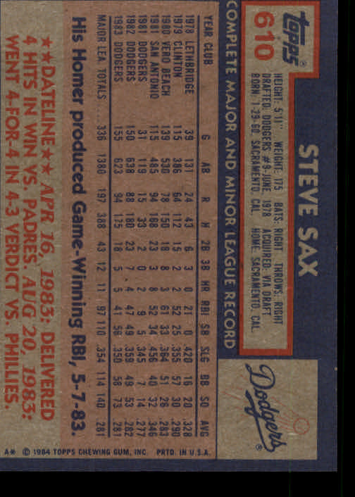 thumbnail 21  - A0328- 1984 Topps Baseball Cards 601-792 +Rookies -You Pick- 10+ FREE US SHIP