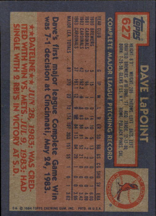 thumbnail 53  - 1984 Topps Baseball Set Break (Cards 601-792) (Pick Your Players)