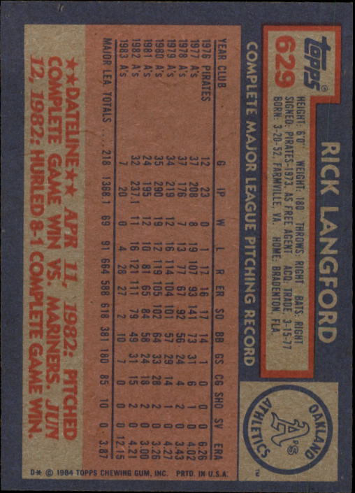 thumbnail 59  - A0328- 1984 Topps Baseball Cards 601-792 +Rookies -You Pick- 10+ FREE US SHIP