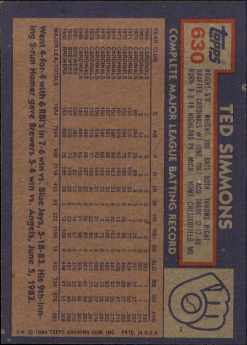 thumbnail 59  - 1984 Topps Baseball Set Break (Cards 601-792) (Pick Your Players)