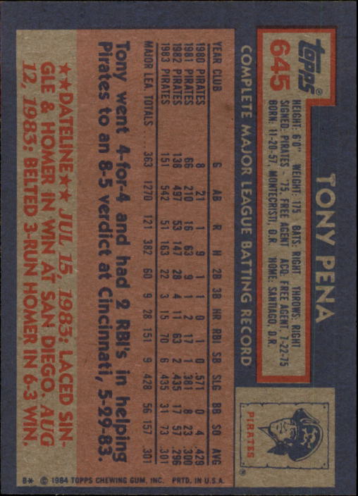 thumbnail 91  - A0328- 1984 Topps Baseball Cards 601-792 +Rookies -You Pick- 10+ FREE US SHIP