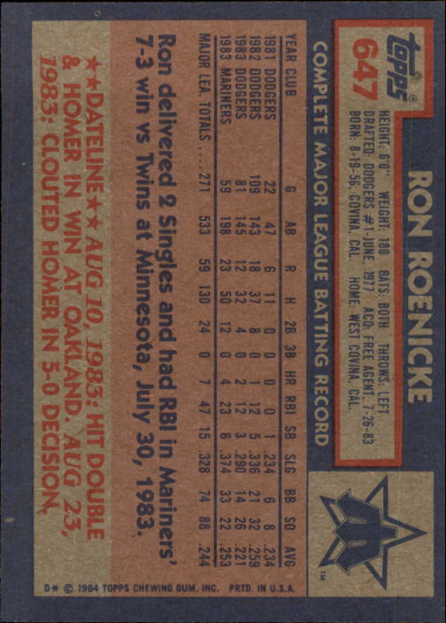 thumbnail 93  - 1984 Topps Baseball Set Break (Cards 601-792) (Pick Your Players)