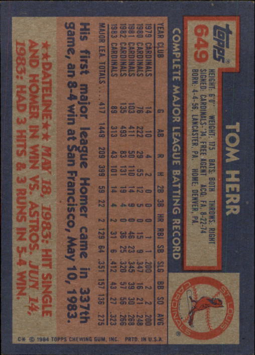 thumbnail 99  - A0328- 1984 Topps Baseball Cards 601-792 +Rookies -You Pick- 10+ FREE US SHIP
