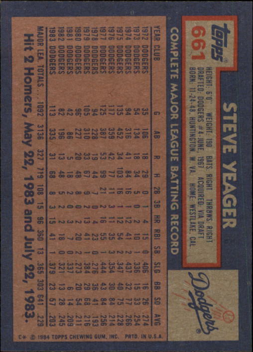 thumbnail 121  - 1984 Topps Baseball Set Break (Cards 601-792) (Pick Your Players)