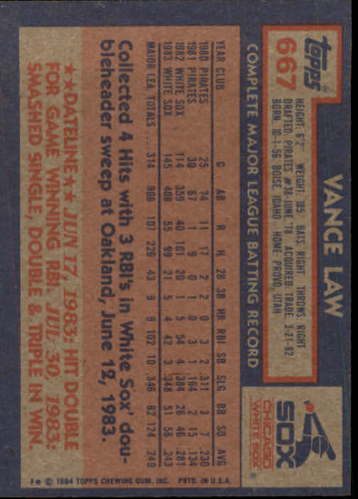 thumbnail 133  - 1984 Topps Baseball Set Break (Cards 601-792) (Pick Your Players)