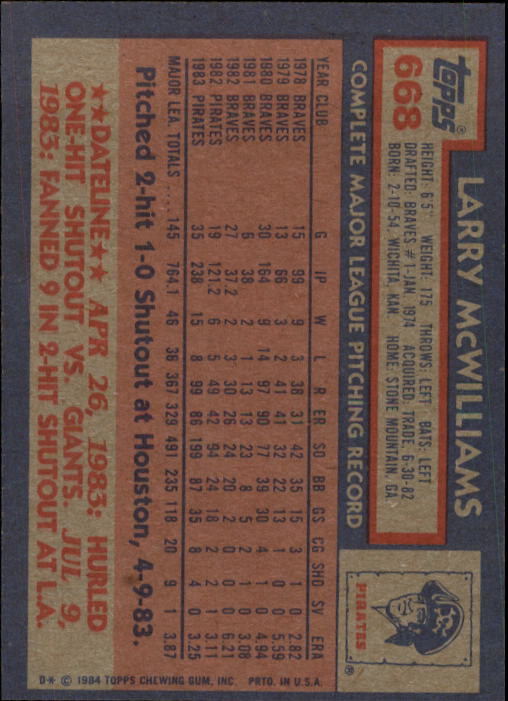 thumbnail 135  - 1984 Topps Baseball Set Break (Cards 601-792) (Pick Your Players)