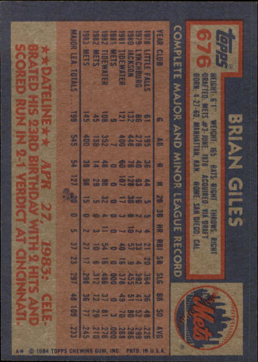 thumbnail 153  - A0328- 1984 Topps Baseball Cards 601-792 +Rookies -You Pick- 10+ FREE US SHIP