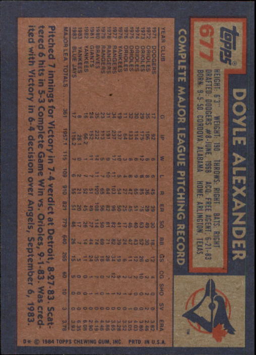 thumbnail 331  - 1984 Topps Baseball Card Pick 506-759