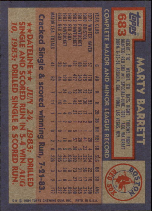 thumbnail 167  - A0328- 1984 Topps Baseball Cards 601-792 +Rookies -You Pick- 10+ FREE US SHIP