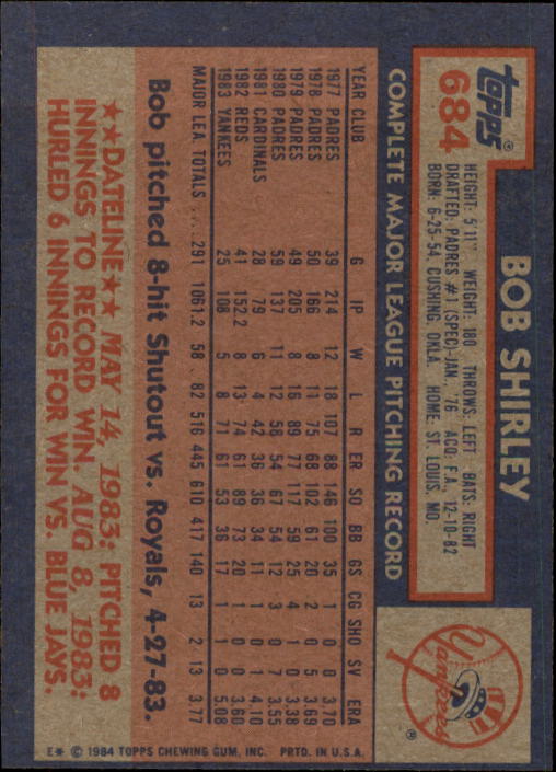 thumbnail 169  - A0328- 1984 Topps Baseball Cards 601-792 +Rookies -You Pick- 10+ FREE US SHIP