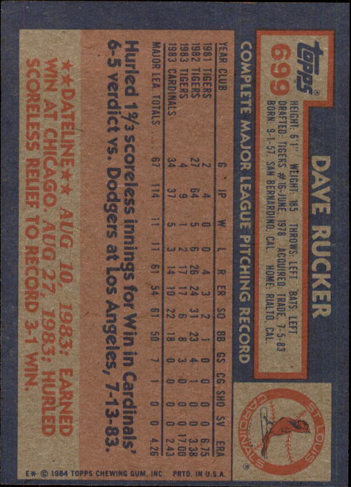 thumbnail 199  - A0328- 1984 Topps Baseball Cards 601-792 +Rookies -You Pick- 10+ FREE US SHIP