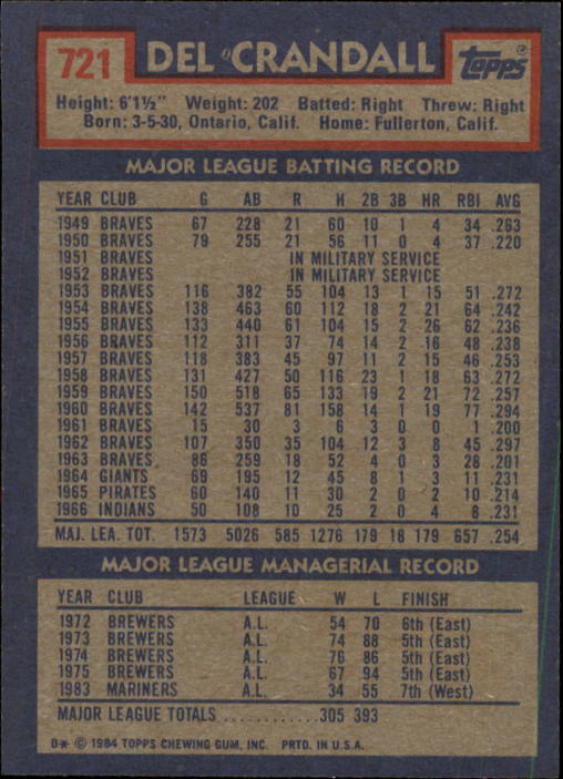 thumbnail 243  - A0328- 1984 Topps Baseball Cards 601-792 +Rookies -You Pick- 10+ FREE US SHIP