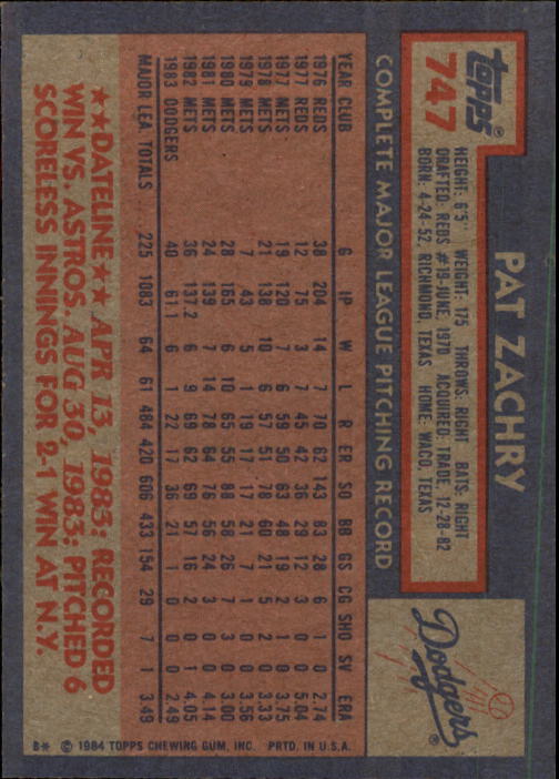 thumbnail 289  - 1984 Topps Baseball Set Break (Cards 601-792) (Pick Your Players)