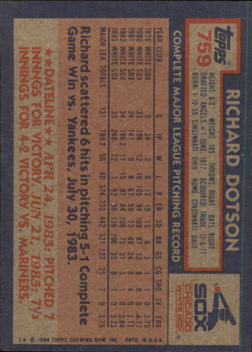thumbnail 313  - 1984 Topps Baseball Set Break (Cards 601-792) (Pick Your Players)
