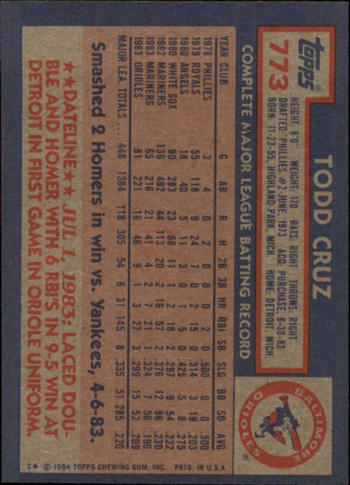 thumbnail 341  - 1984 Topps Baseball Set Break (Cards 601-792) (Pick Your Players)