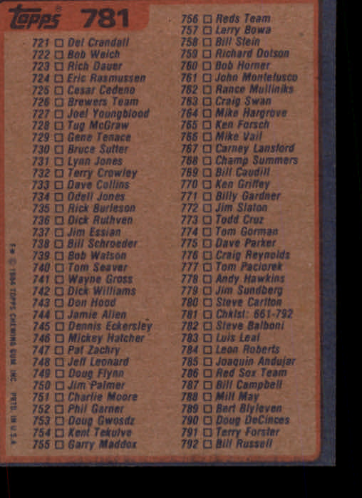 thumbnail 357  - 1984 Topps Baseball Set Break (Cards 601-792) (Pick Your Players)