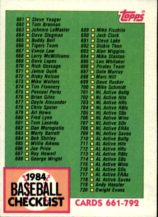thumbnail 362  - A0328- 1984 Topps Baseball Cards 601-792 +Rookies -You Pick- 10+ FREE US SHIP
