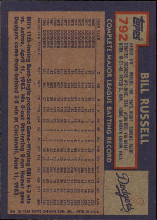 thumbnail 385  - A0328- 1984 Topps Baseball Cards 601-792 +Rookies -You Pick- 10+ FREE US SHIP